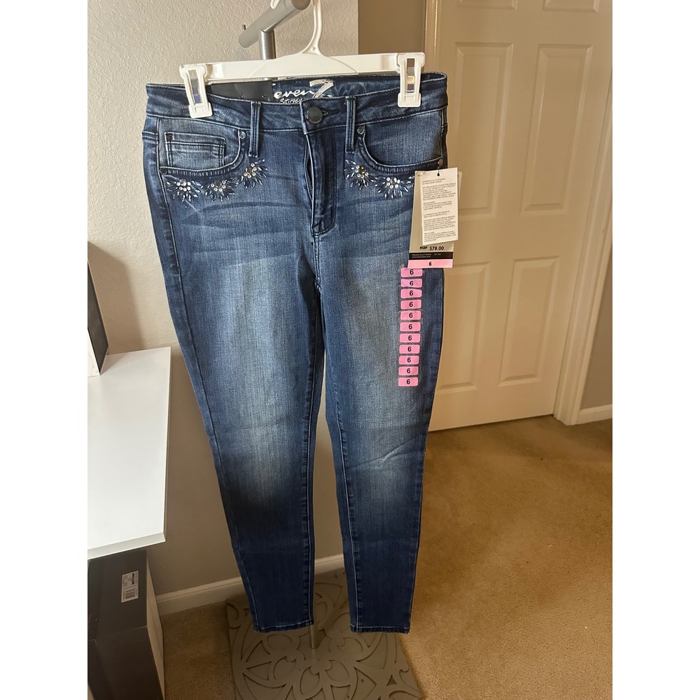 Seven7 Skinny Jeans Womens 6 Blue New Mid Rise Rhinestone Limited Edition MY1806